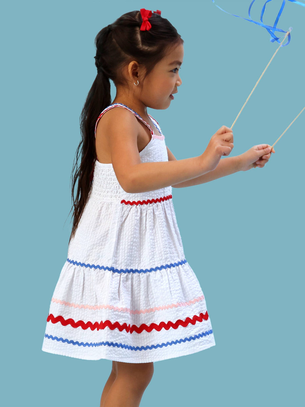 Girls Americana Signature Seersucker Tiered Ric Rac Swing Dress: Multi-Color / 4T