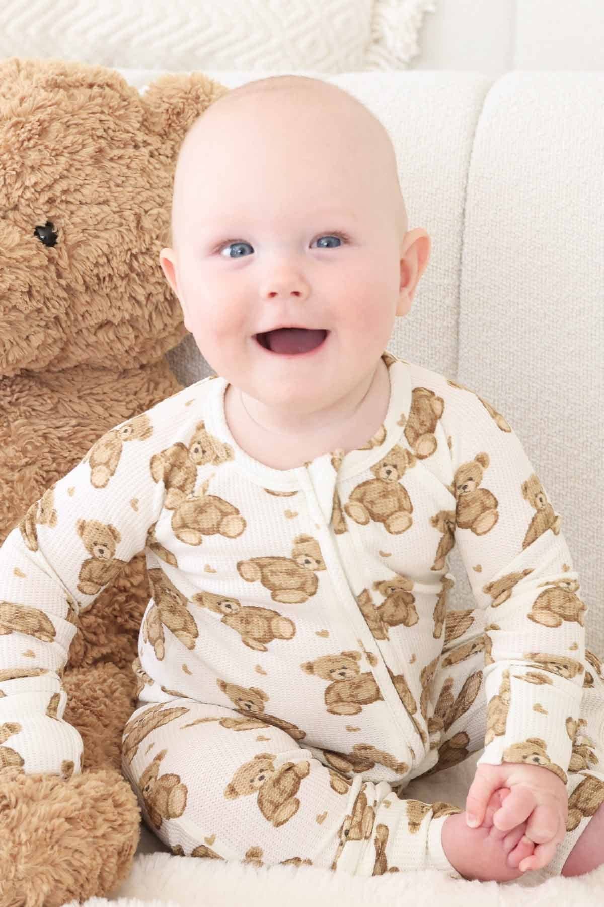 Beary Sweet Bamboo Waffle Convertible Zip Romper: 12-18 months