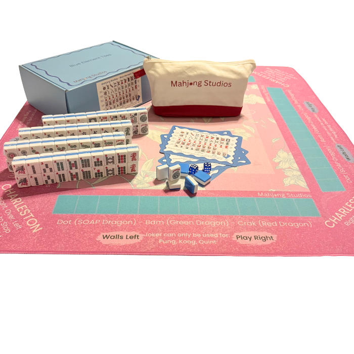 Mahjong Studios – Blue Element American Mahjong Tile Set (166 Tiles) PREORDER: Tiles +Tile Bag +Dice & Instructions + Box
