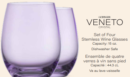 Set of Four Veneto Stemless Wine Glasses - Multi color avail: Amethyst