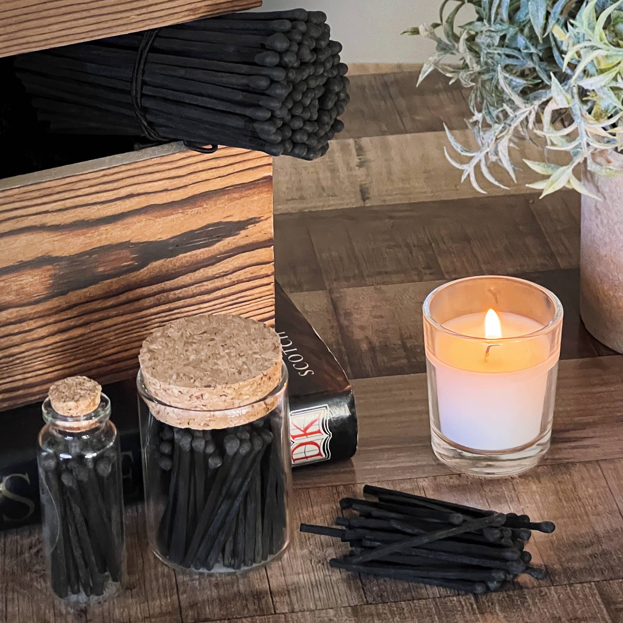 2" Matches in Cork Top Jar - Colors of Your Choice: Steel