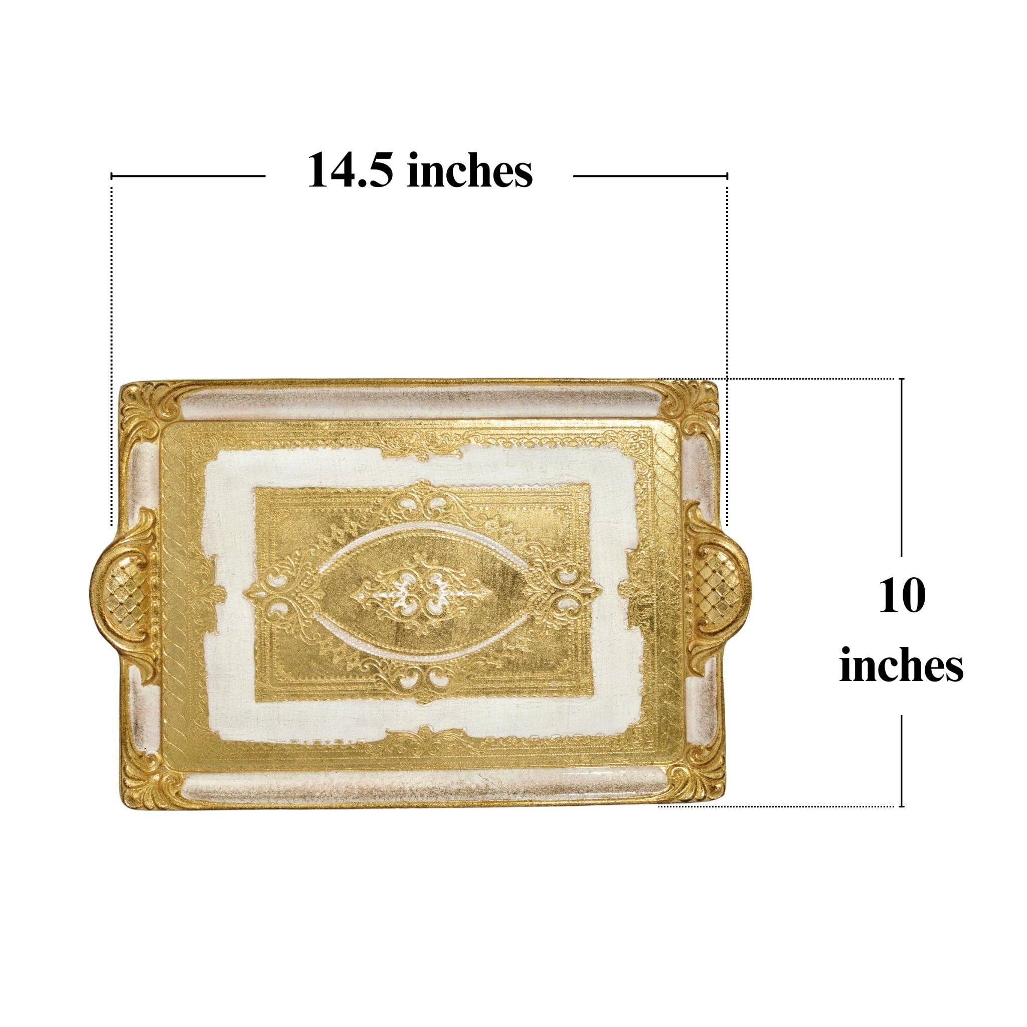 Florentine Carved Rectangle Tray with Handles, M or L, Made in Italy: Cappuccino / Medium
