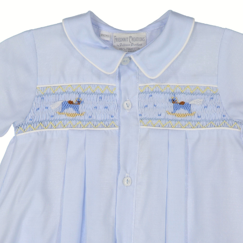 Preemie Rocking Horse Smocked Take Me Home Gown with Hat: Blue / Preemie