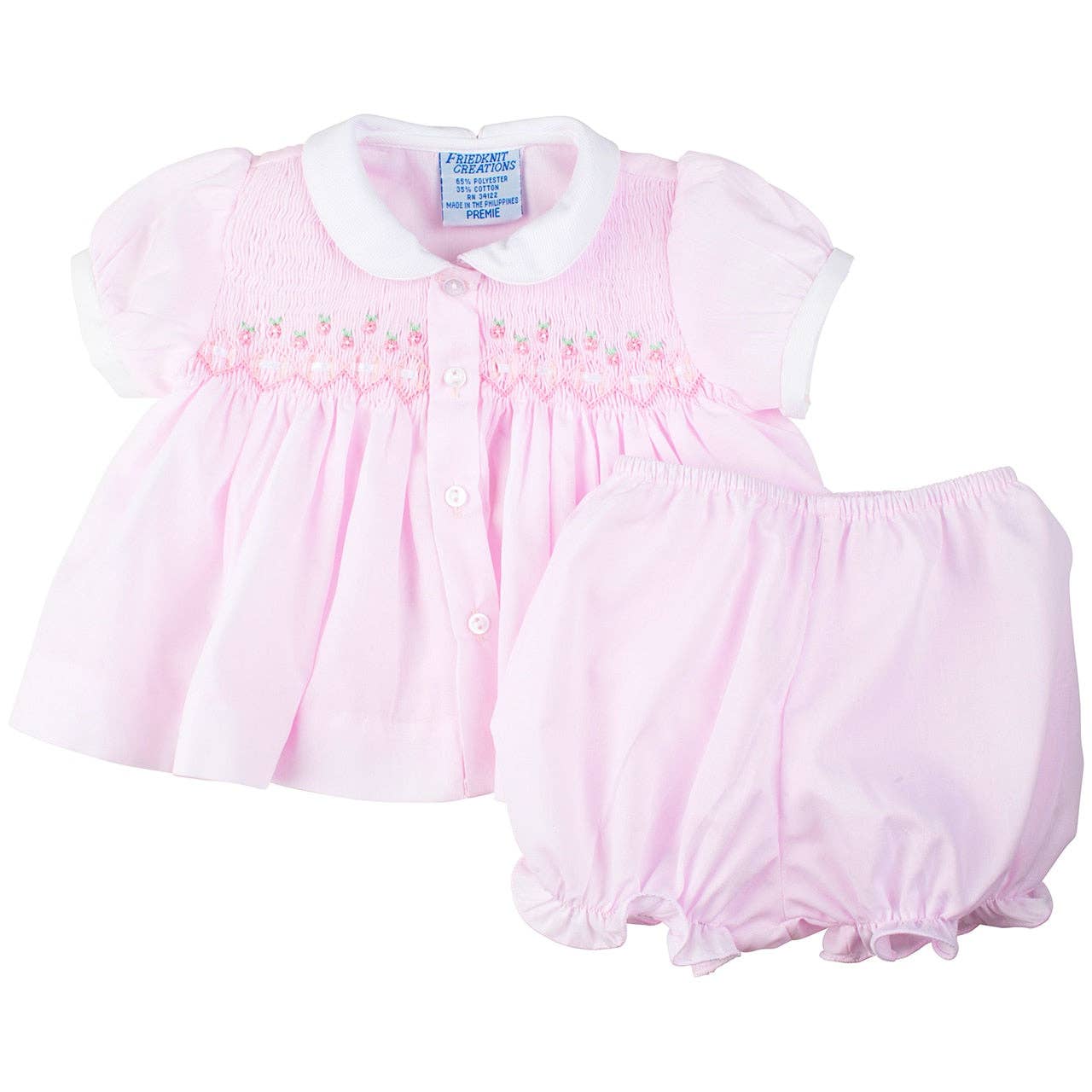 Preemie Ribbon Smocked Diaper Set: Pink / Preemie