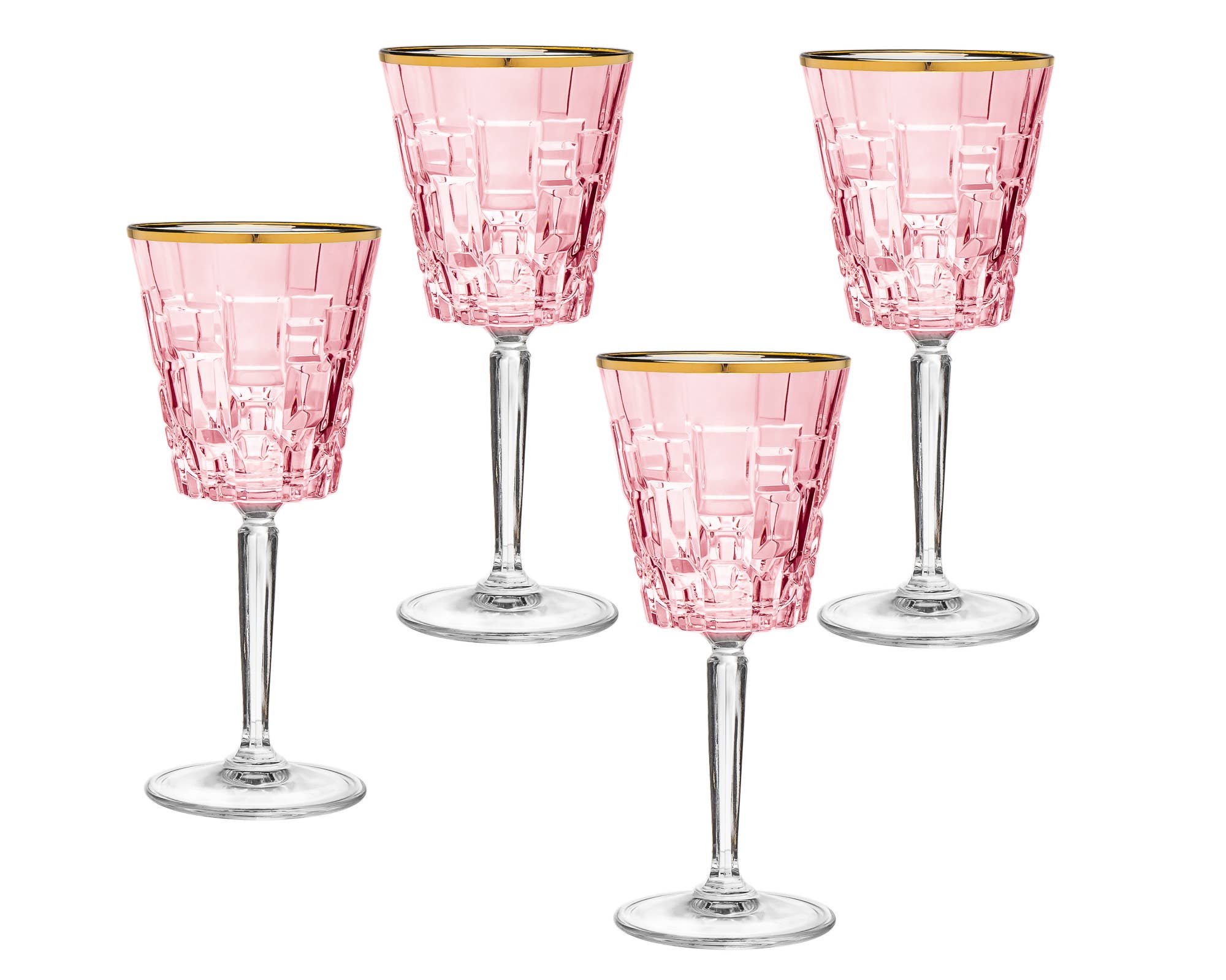 Milana Pink Goblets with Gold Rim, Set of 4