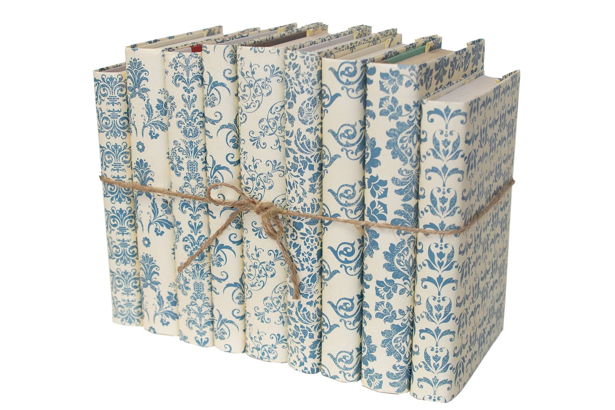 Decorative Blue Book Bundle - Blue & Cream Damask Wrapped: Blue
