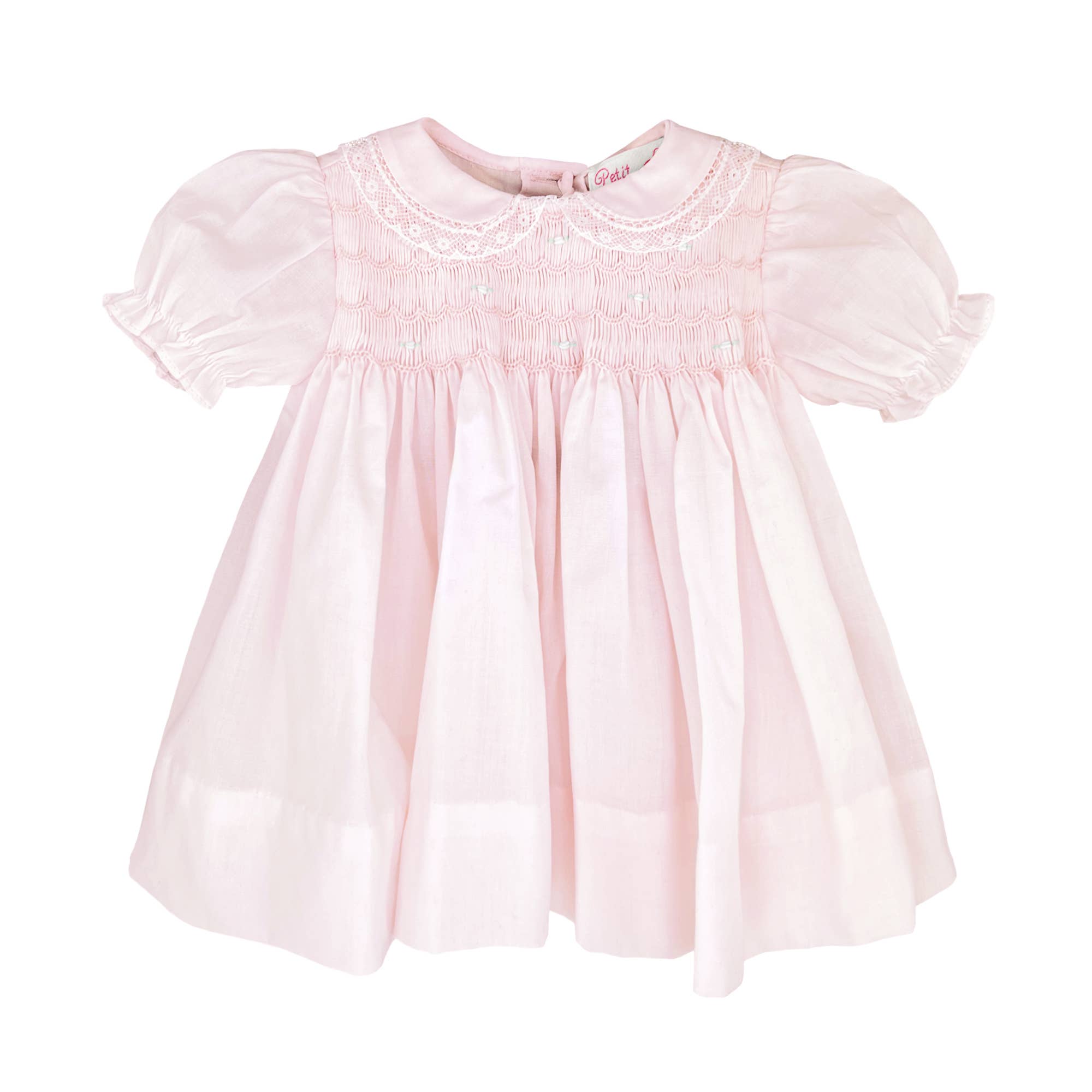 Fully Smocked Dress with Lace: Pink / 9 Month