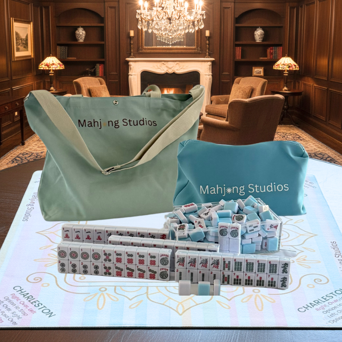 American Mahjong Set 166 Tiles Bundle - Green Bag Pastel Mat 2-color blue tiles: Bright Blue