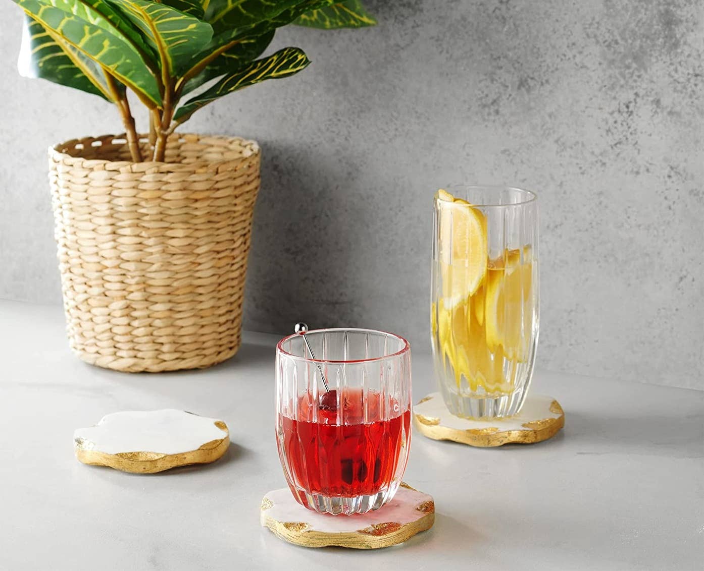 Set of Four Round Marble Coasters Gold Edge - Gift Guide: Marble