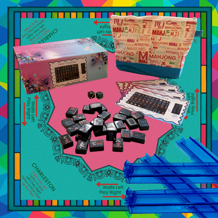 Neon Shadow American Mahjong Tile Set Bundle: Lunaflor / Clear Racks (4)