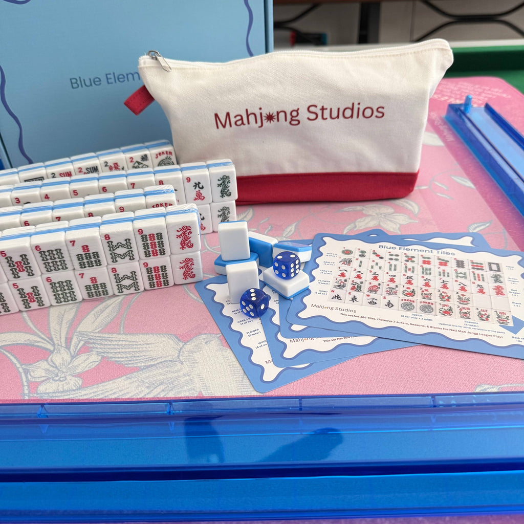 Mahjong Studios – Blue Element American Mahjong Tile Set (166 Tiles) PREORDER: Tiles +Tile Bag +Dice & Instructions + Box
