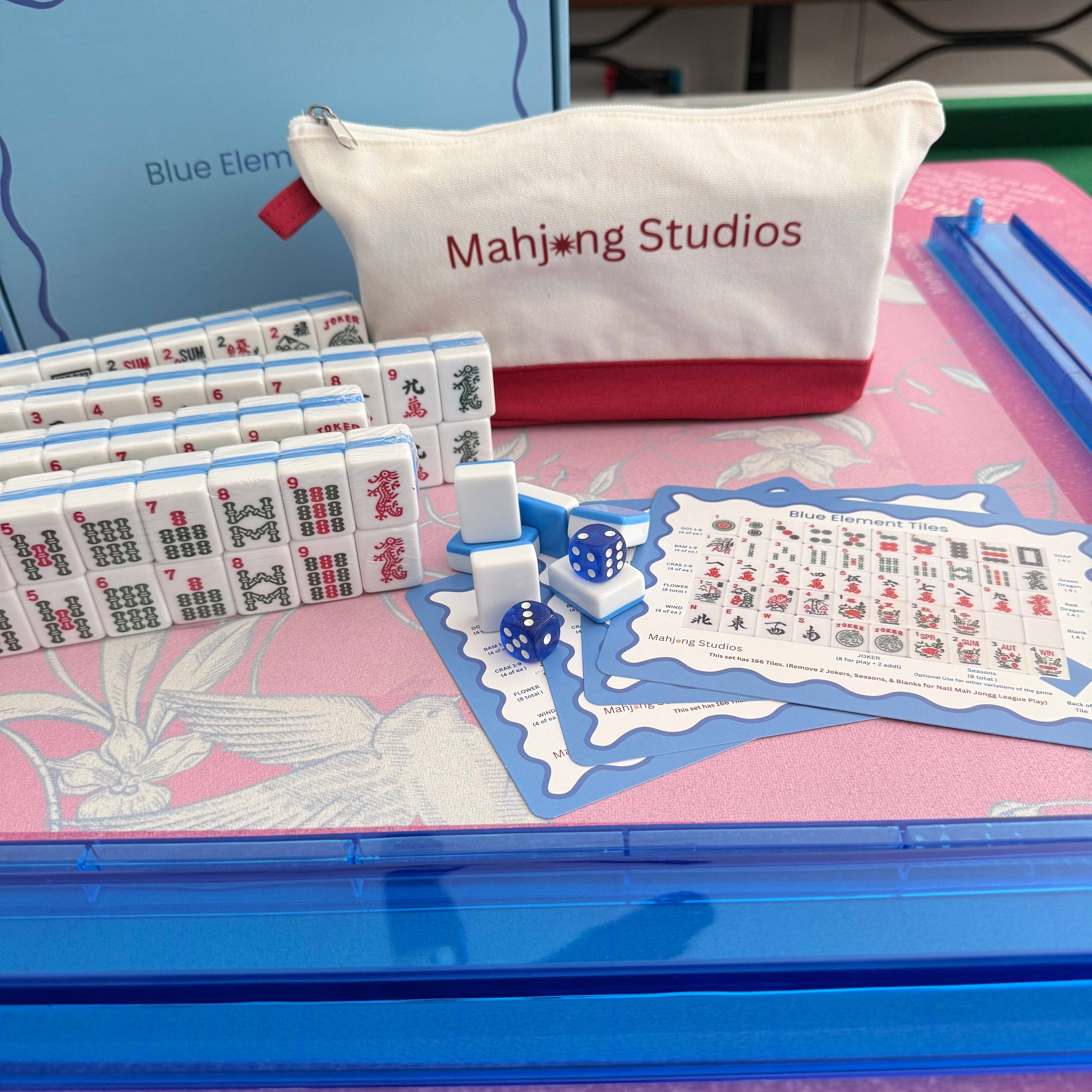 Mahjong Studios – Blue Element American Mahjong Tile Set (166 Tiles) PREORDER: Tiles +Tile Bag +Dice & Instructions + Box