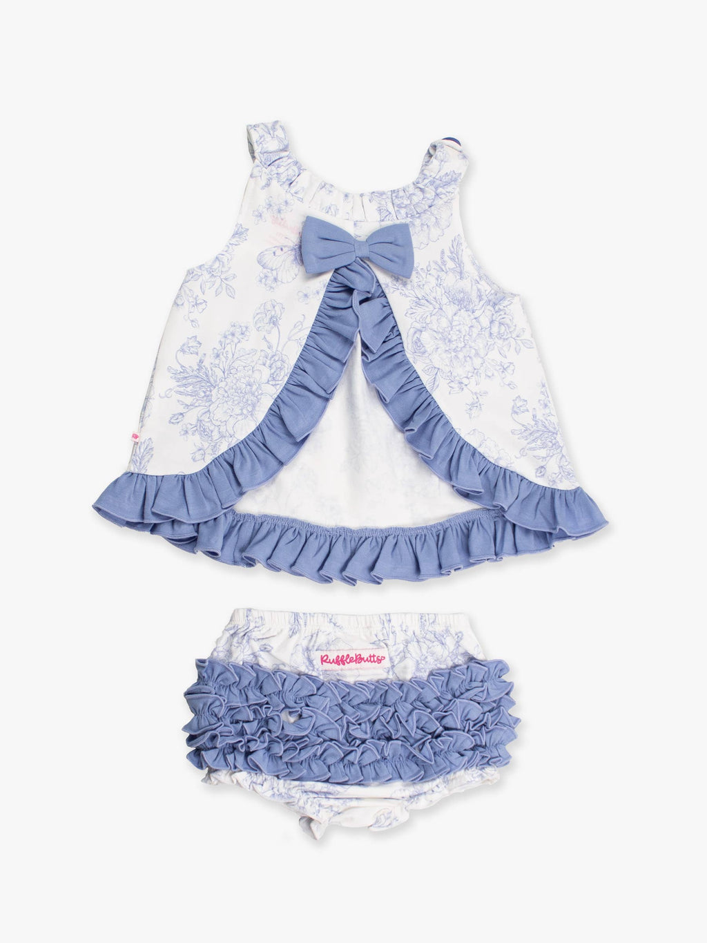 Baby Girls Periwinkle Butterfly Garden Knit Swing Top & Bloomer Set: Blue / 12-18m