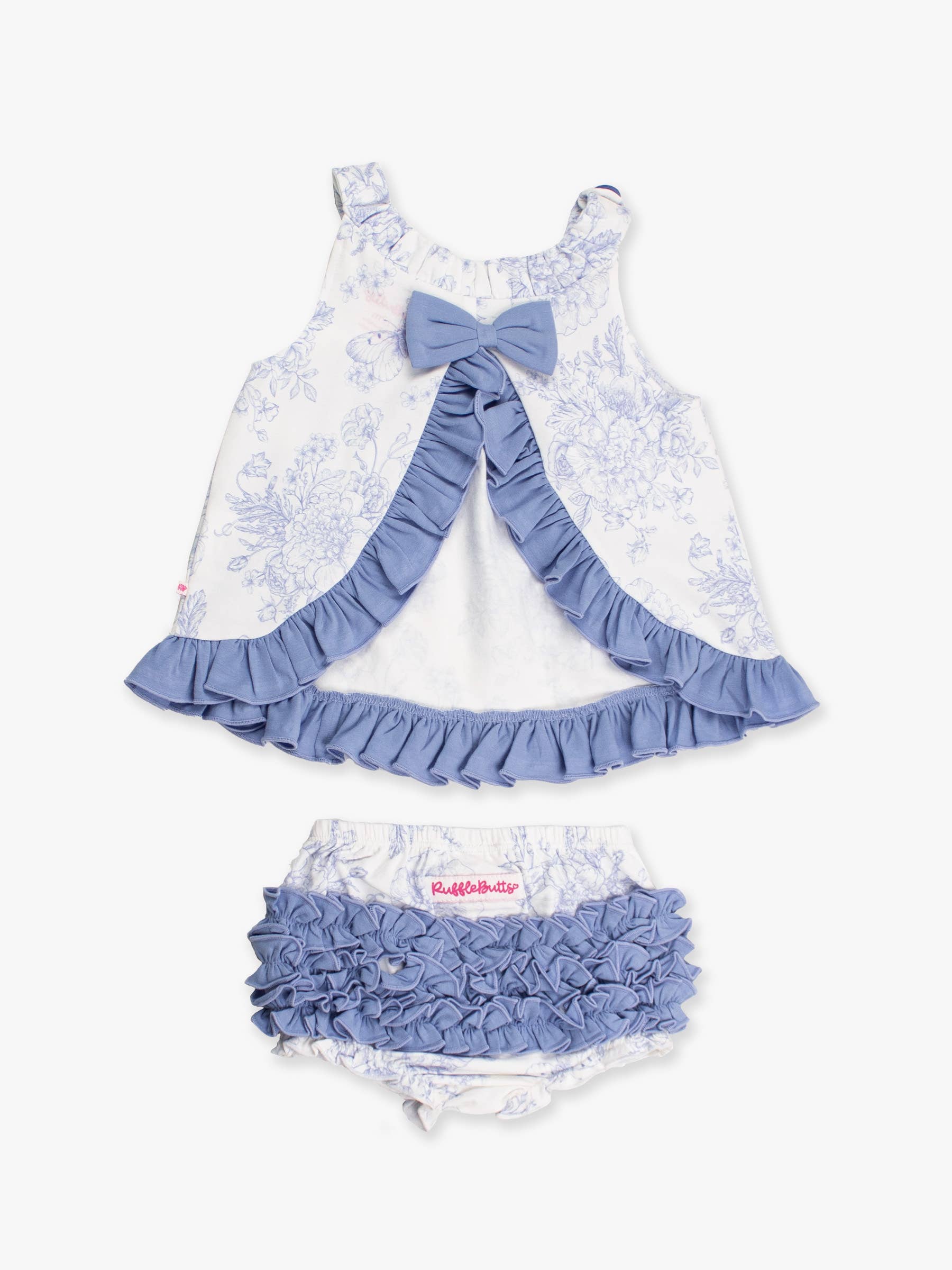 Baby Girls Periwinkle Butterfly Garden Knit Swing Top & Bloomer Set: Blue / 12-18m