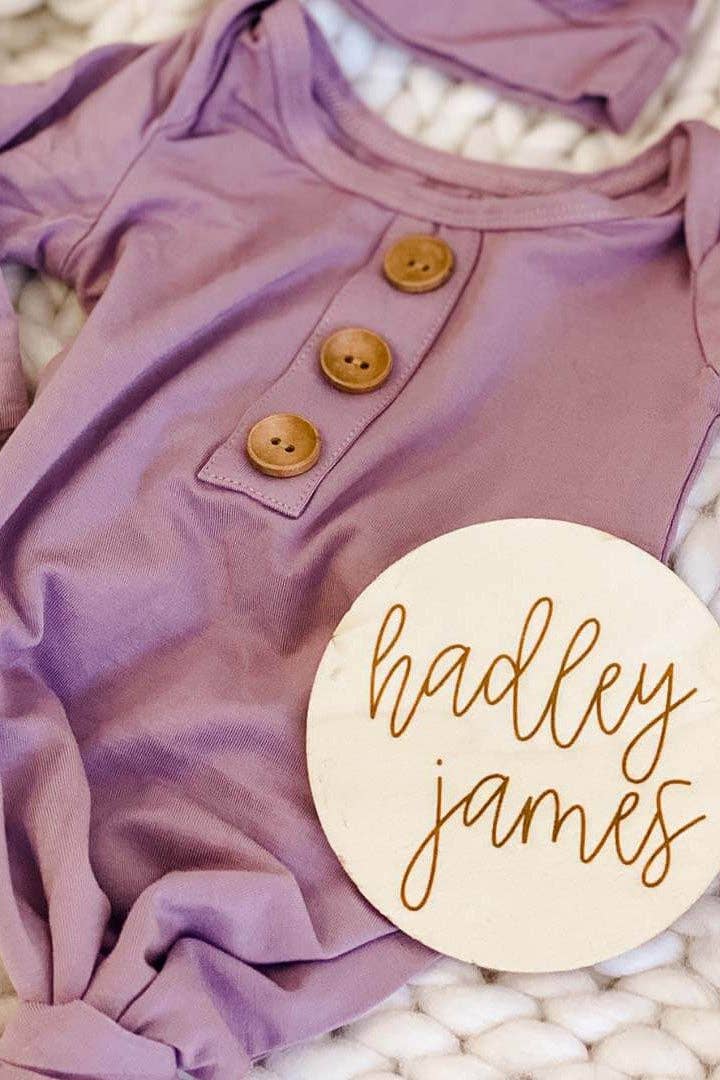 Dusty Purple Bamboo Knotted Gown & Hat: Newborn / 7-14lbs+