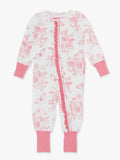SoftSnooze™ Baby Girls Bamboo Viscose Pink Butterfly Garden Toile Convertible Ruffle One Piece Footie Pajama: White / 6-12m