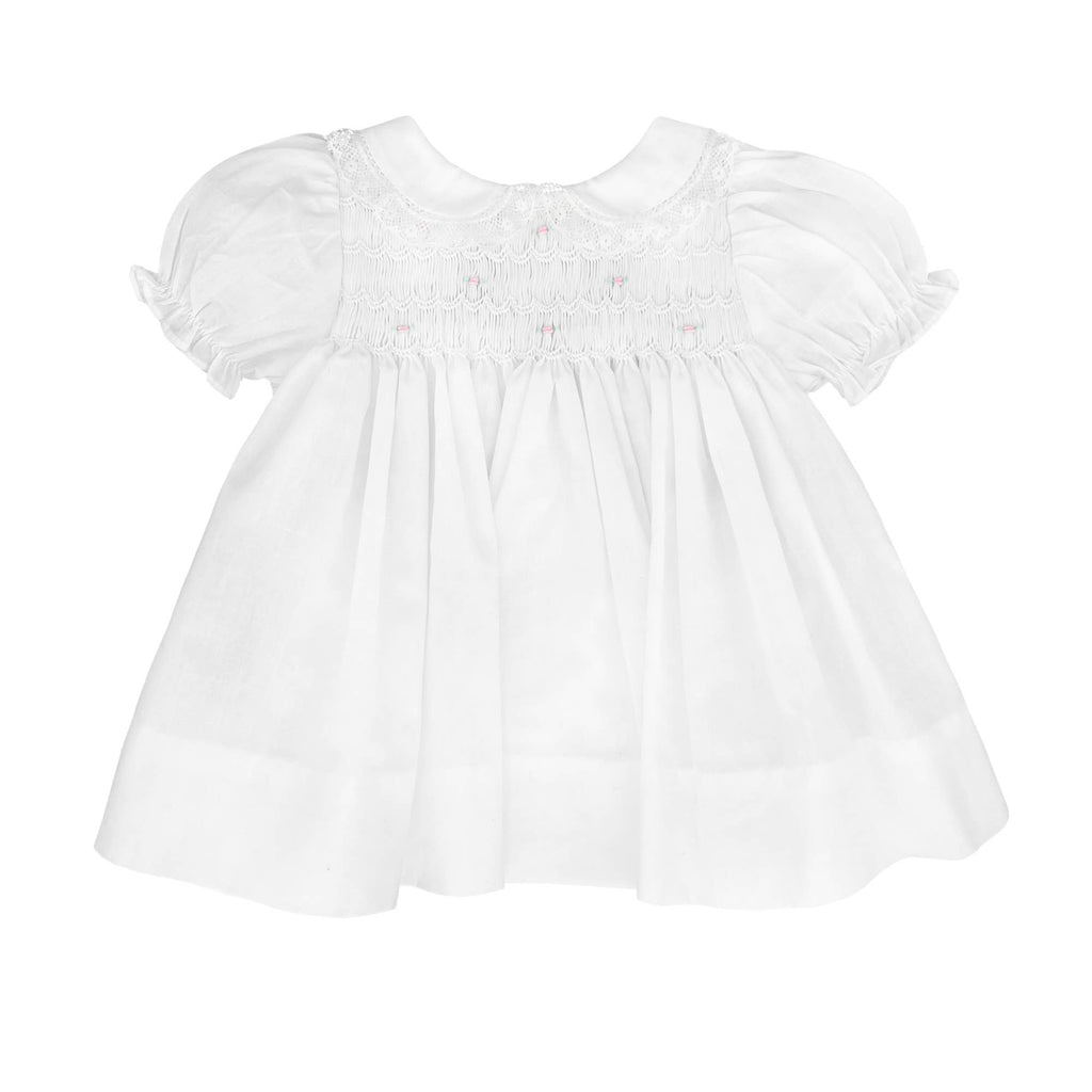 Fully Smocked Dress with Lace: Pink / 3 Month