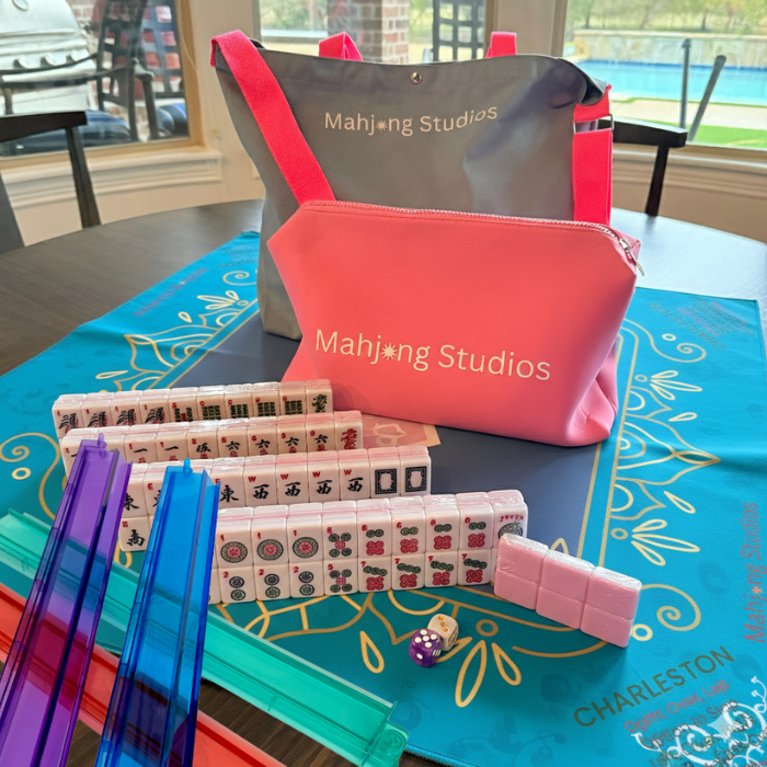 All In One - Mahjong Bundle - American Mahjong Set 166 2-Color Tiles - Blue & Pink Bag  Blue Mat: Tiles Only