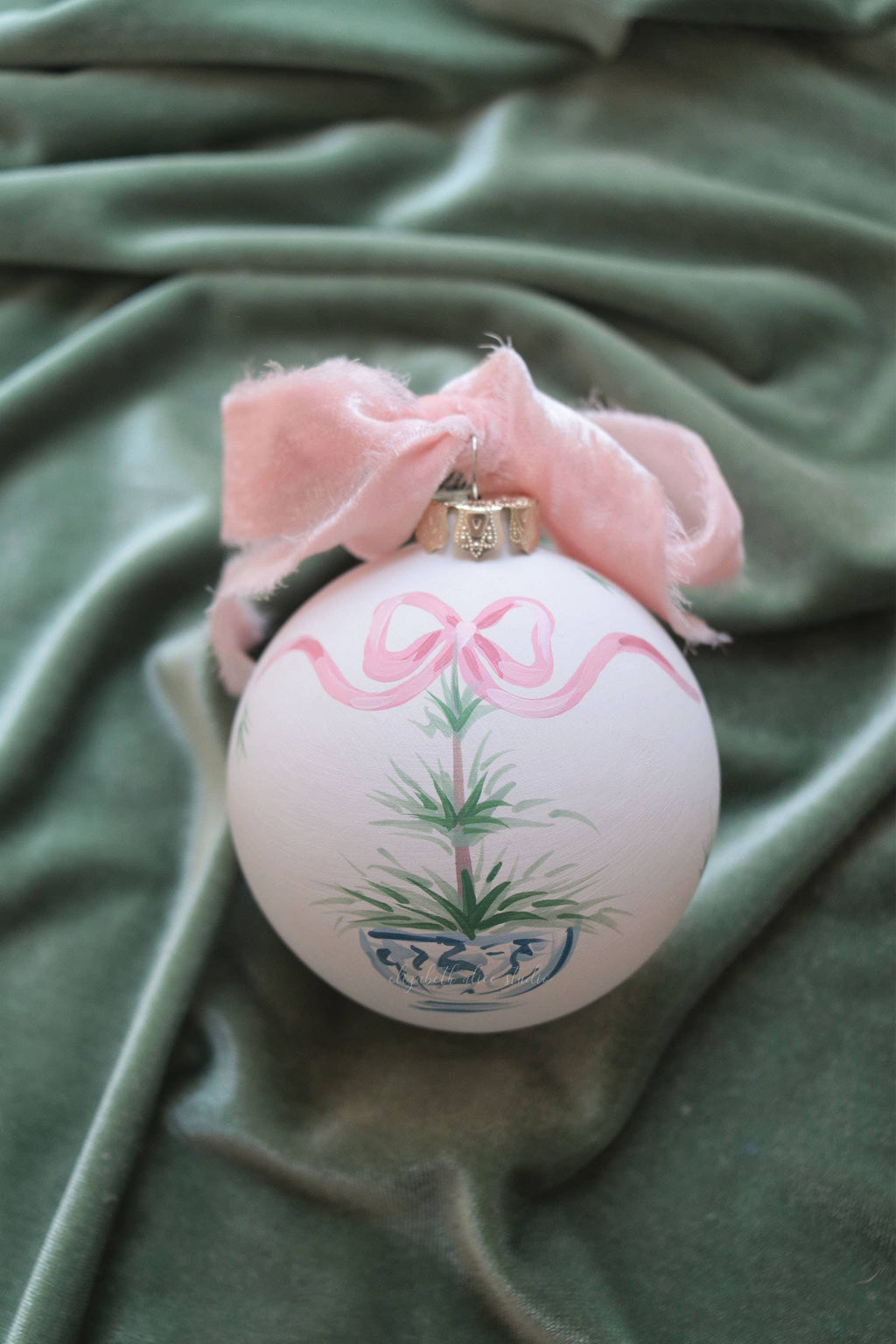 Hand-painted ceramic ornament, Pink Bow Tree 2025