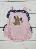 Baby Girl Dog Appliqué Patriotic Bubble: 0-3M