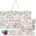 American Mahjong Storage Bag Set, Beige Floral Print 3-Piece Organizer: Pink