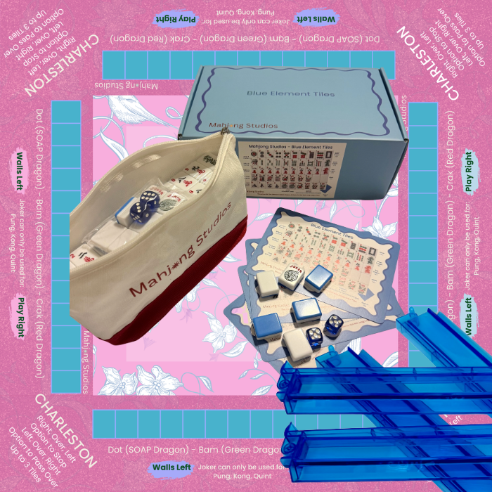 Mahjong Studios – Blue Element American Mahjong Tile Set (166 Tiles) PREORDER: Tiles +Tile Bag +Dice & Instructions + Box