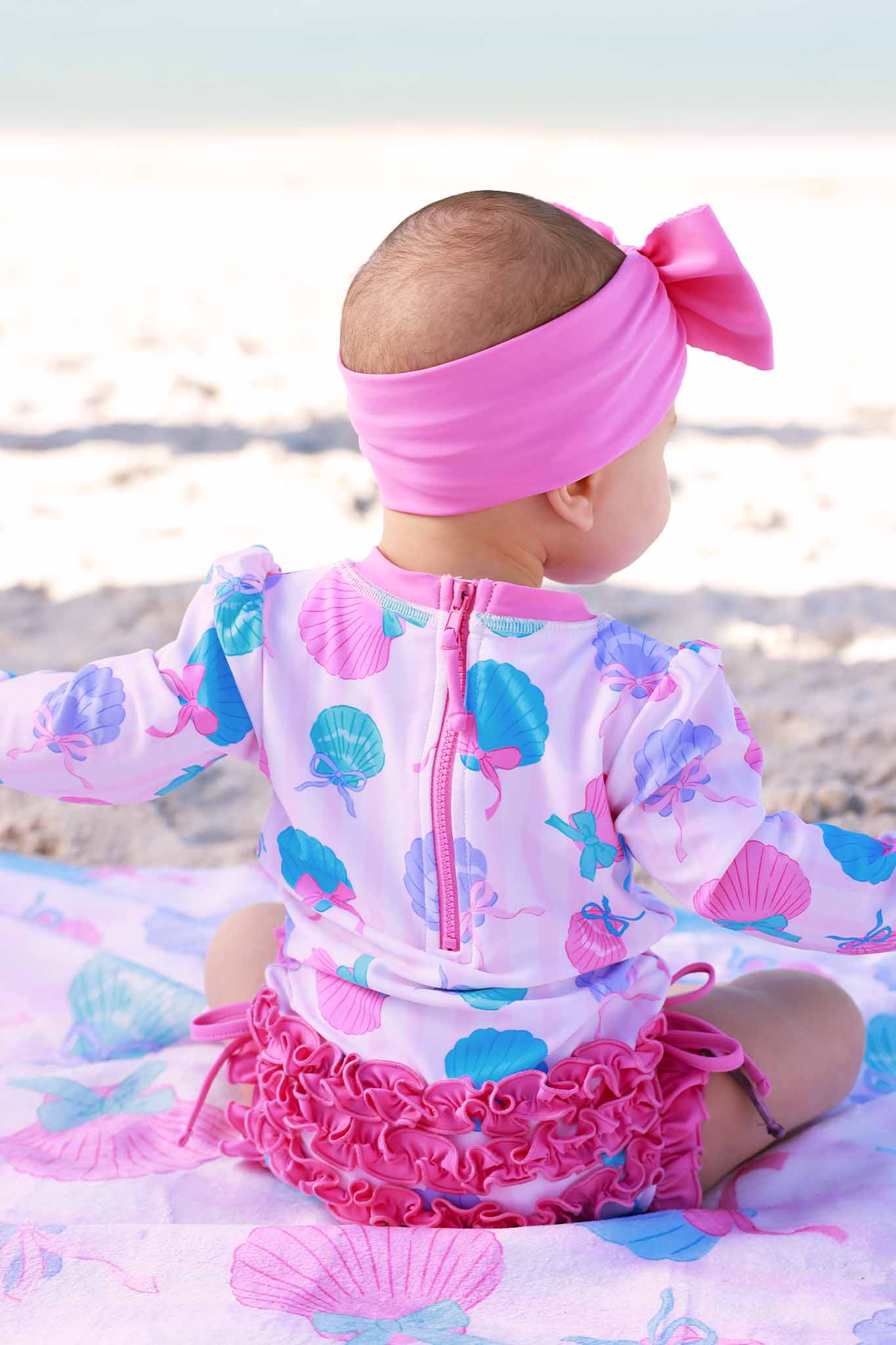 Long Sleeve Rash Guard With Ruffle Bottom | Seaside Sweetie: 0-3 months
