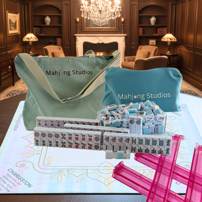 American Mahjong Set 166 Tiles Bundle - Green Bag Pastel Mat 2-color blue tiles: Bright Blue