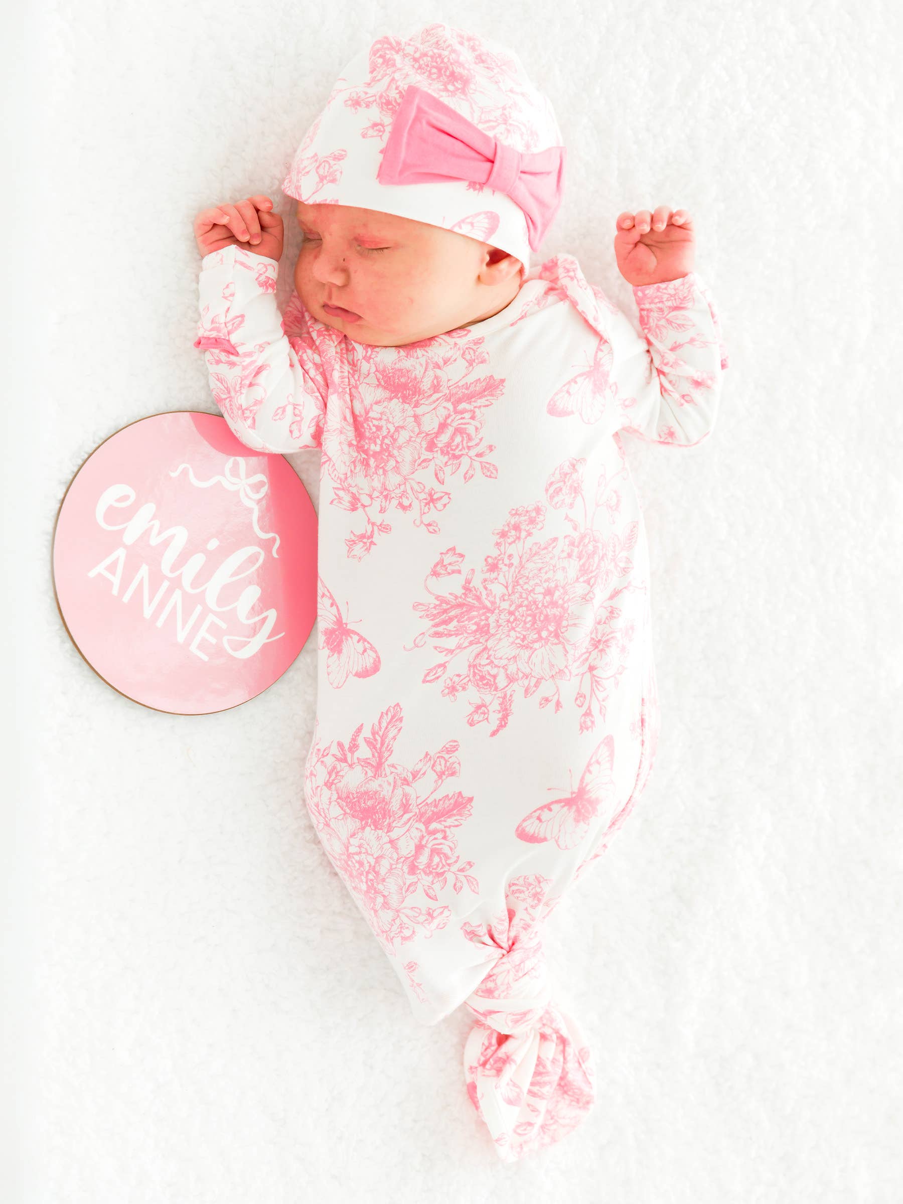 SoftSnooze™ Women's Bamboo Viscose Pink Butterfly Garden Toile Mommy & Me Maternity Robe: White / One Size