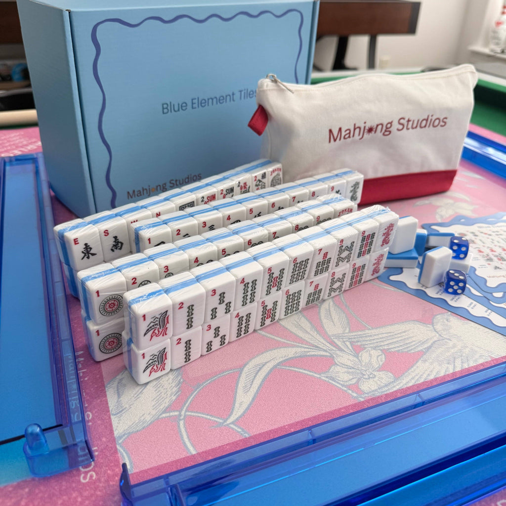 Mahjong Studios – Blue Element American Mahjong Tile Set (166 Tiles) PREORDER: Tiles +Tile Bag +Dice & Instructions + Box