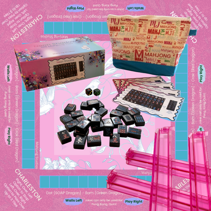Neon Shadow American Mahjong Tile Set Bundle: Lunaflor / Clear Racks (4)