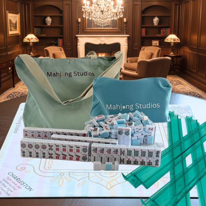 American Mahjong Set 166 Tiles Bundle - Green Bag Pastel Mat 2-color blue tiles: Bright Blue