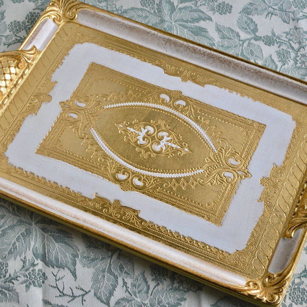 Florentine Carved Rectangle Tray with Handles, M or L, Made in Italy: Cappuccino / Medium
