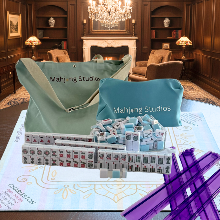 American Mahjong Set 166 Tiles Bundle - Green Bag Pastel Mat 2-color blue tiles: Bright Blue