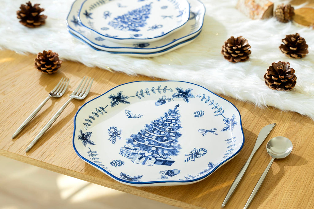 Blue Holly Christmas Tree 10.5" Dinner Plate