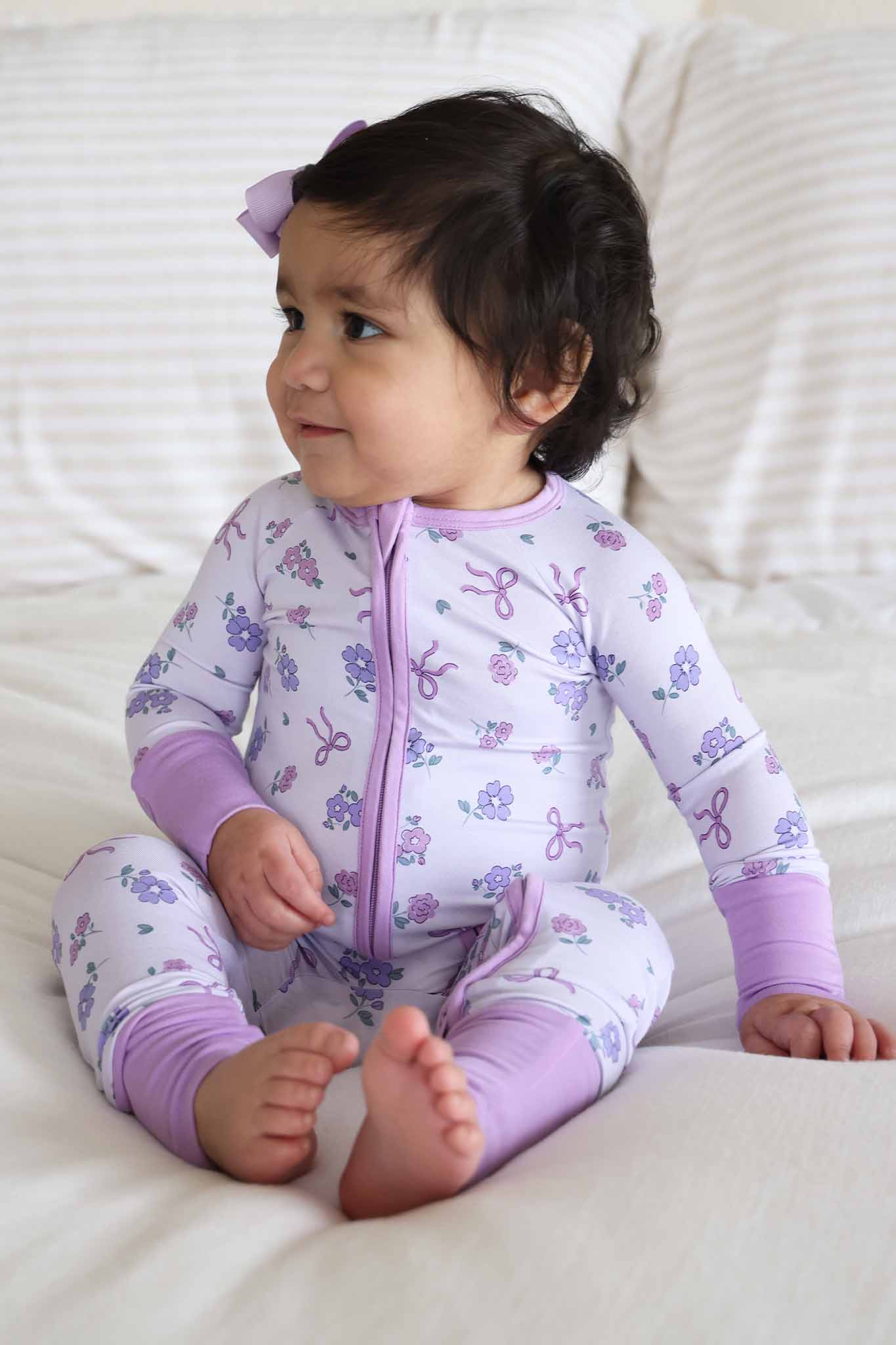 Ribbon & Roses Convertible Zip Romper | Purple: 3-6 months