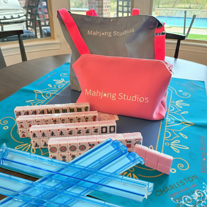 All In One - Mahjong Bundle - American Mahjong Set 166 2-Color Tiles - Blue & Pink Bag  Blue Mat: Tiles Only