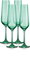 Set of Four Colored Champagne Flutes - multi colors avail: Green