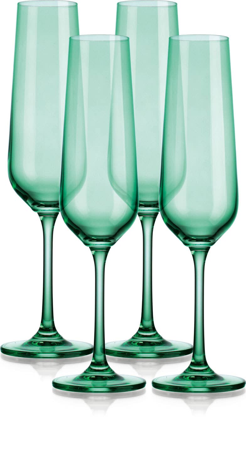 Set of Four Colored Champagne Flutes - multi colors avail: Cobalt