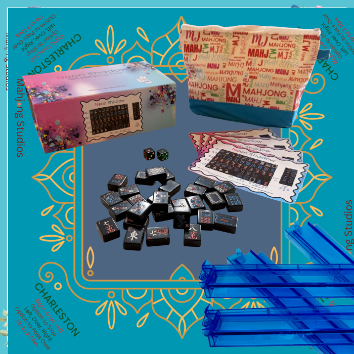 Neon Shadow American Mahjong Tile Set Bundle: Lunaflor / Clear Racks (4)