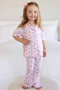 Girl's Two Piece Flare Lounge Set | Ribbon & Roses Pink: 18-24 months
