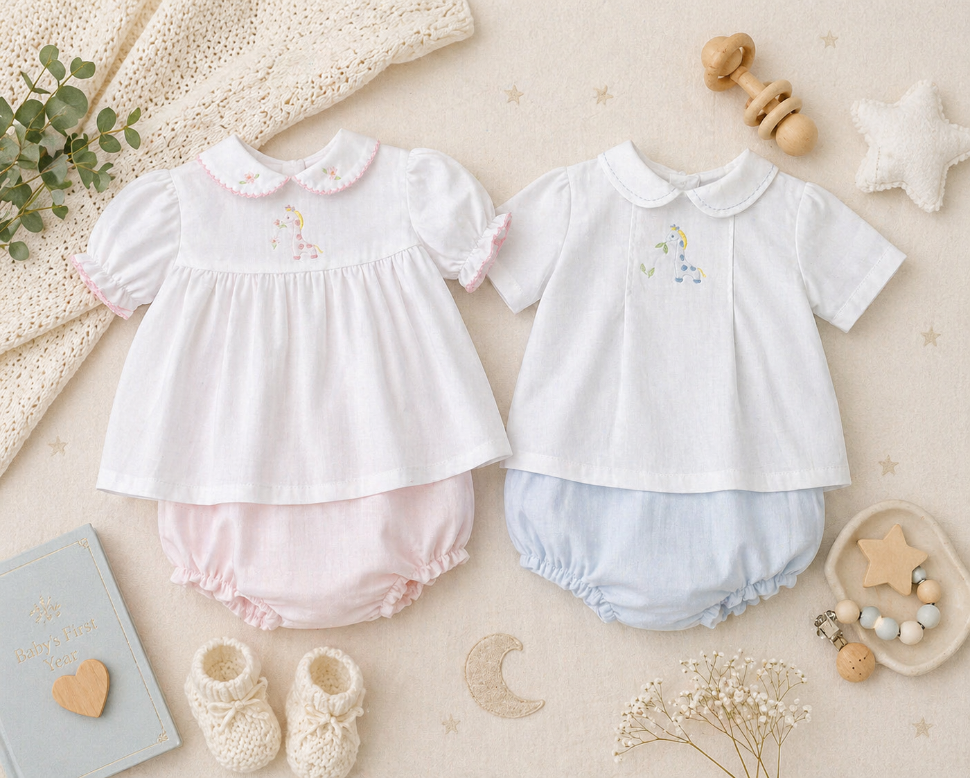 Embroidered Giraffe Diaper Set: 3 Month