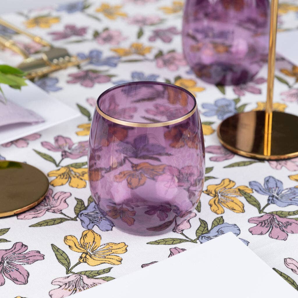 12 oz. Purple Stemless Wine Goblets With Gold Rim 6 Pack