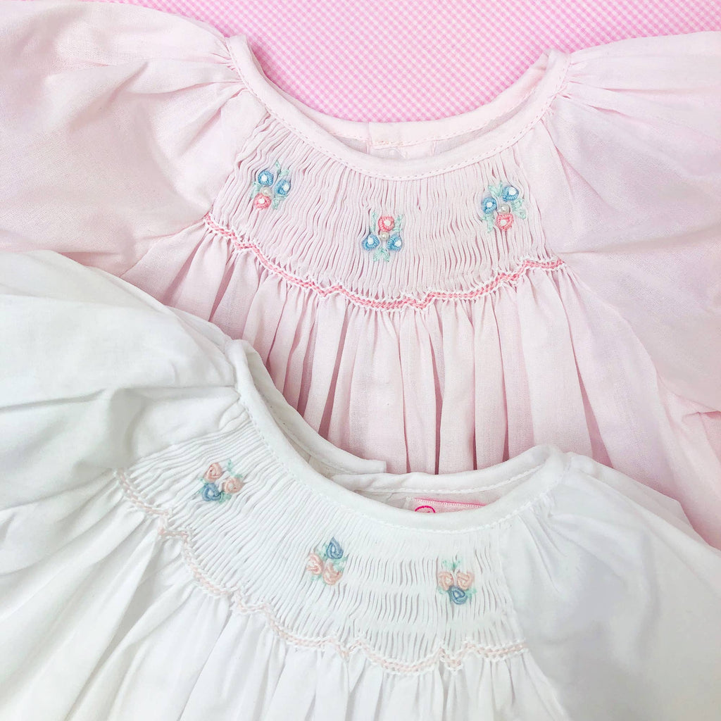 Bubble with Novelty Smocking: White / Newborn