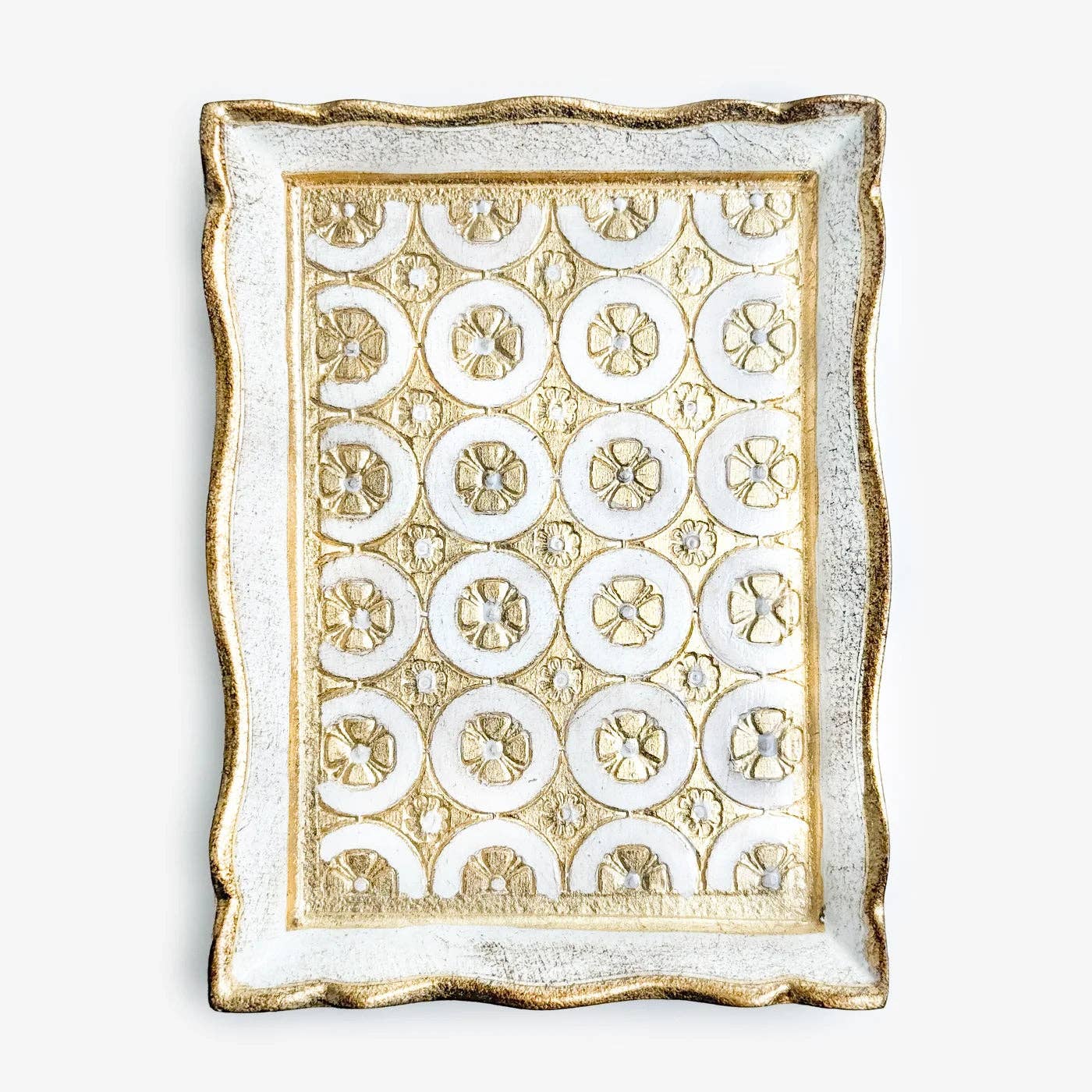 Florentine Carved Wood Rectangle Tessellated Mini Tray: White