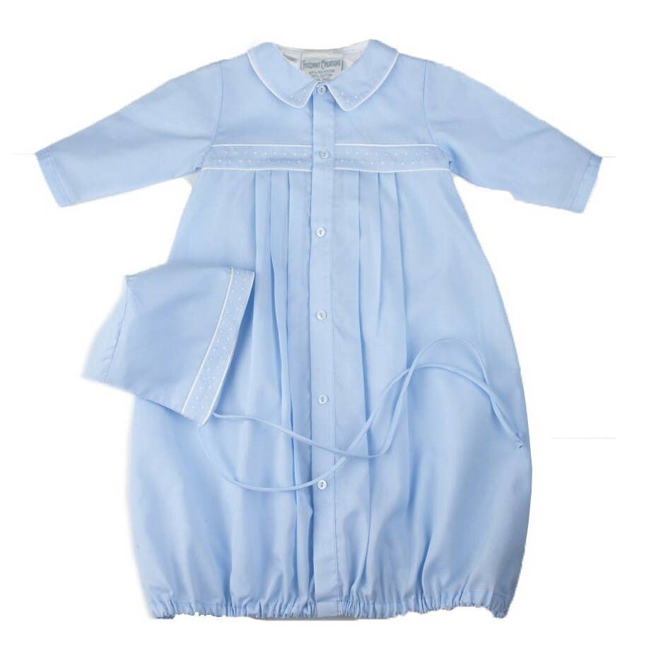 Preemie Boys Dot Embroidered Take Me Home Gown with Hat: Blue / Preemie