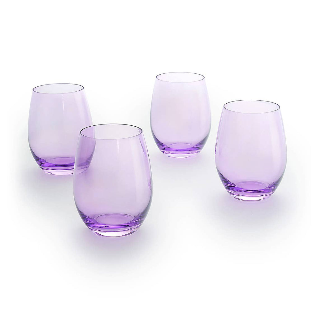Set of Four Veneto Stemless Wine Glasses - Multi color avail: Amethyst
