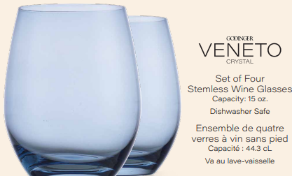 Set of Four Veneto Stemless Wine Glasses - Multi color avail: Amethyst