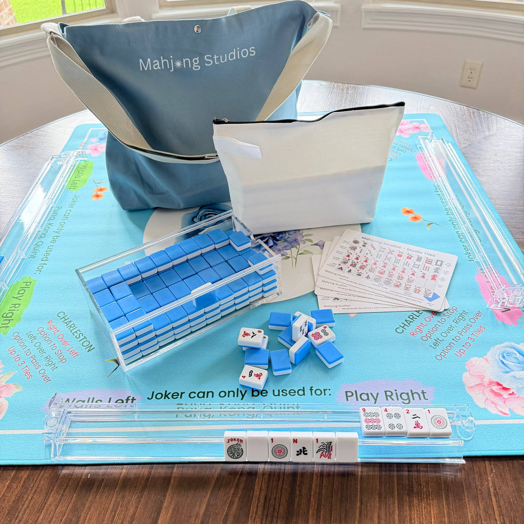 Blue Mahjong Tiles Bundle – American Mahjong 166 Tiles, Studio Tiles Clear Racks Teal Mat: Tiles +Dice & Instructions - BRAND NEW - but some are open.