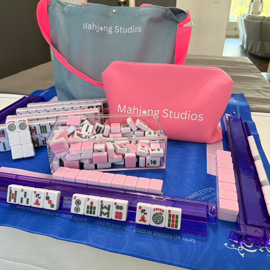 Mahjong Studios – Blush & Bamboo American Mahjong Tile Set (166 Tiles): Tiles +Tile Bag +Dice & Instructions